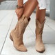 Women's perforated pointed-toe ankle boots with block heel