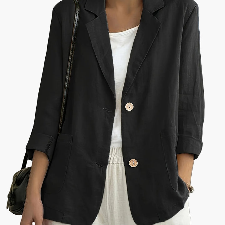 Women's casual blazer with notched lapels and two buttons