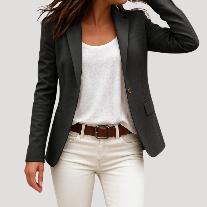 Women's fitted blazer with notched lapels and button front