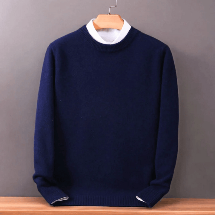 Men's oversized plain crew neck sweater with long sleeves and ribbed trims