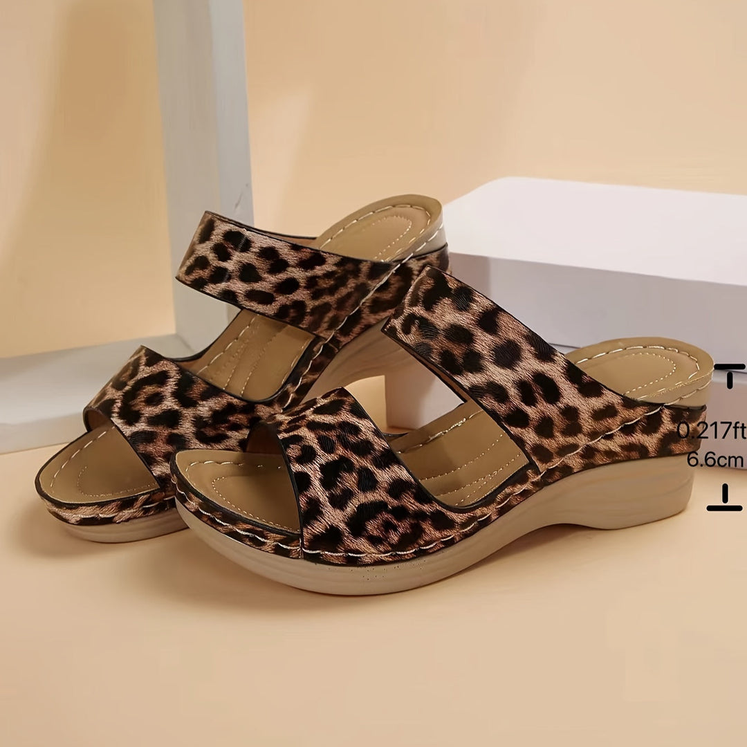 Camila | Women's Leopard Print Mid-Height Wedge Slide Sandals