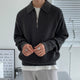 Men's textured quarter-zip collared sweater with long sleeves and ribbed trims