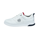 White low-top lace-up sneaker with perforated panels and dark logo