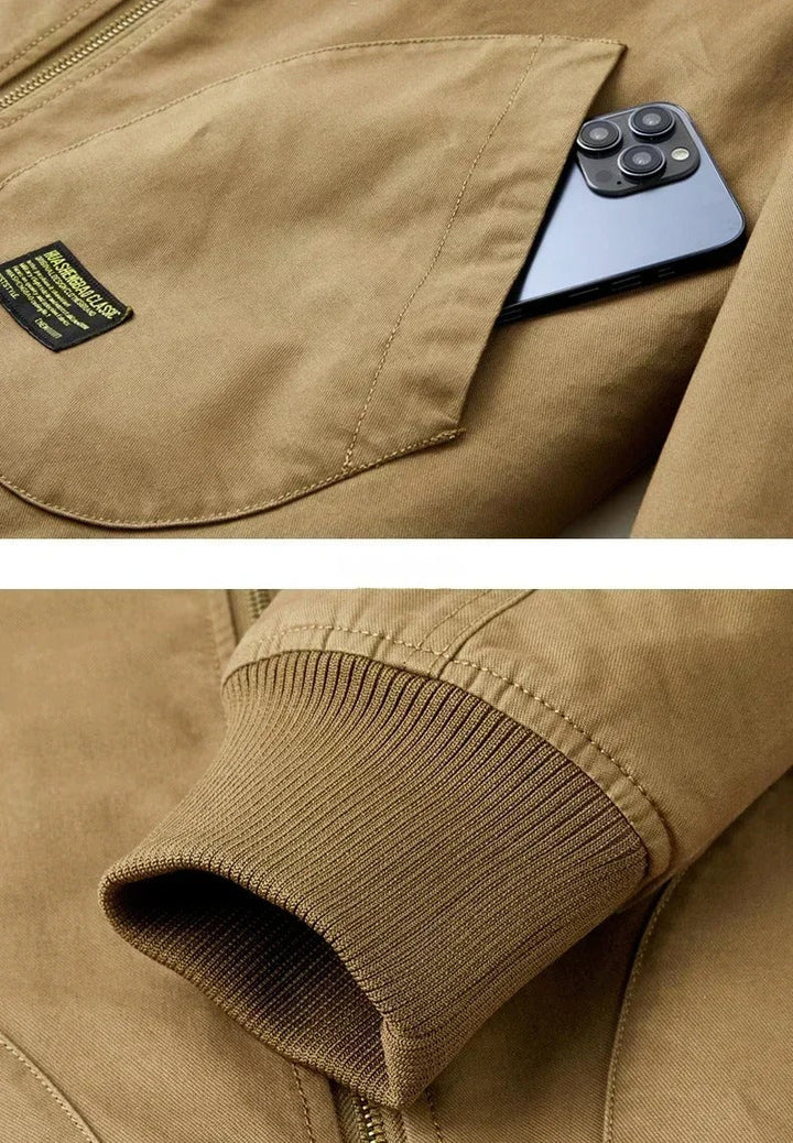 Sherpa-lined bomber jacket with sleeve utility pocket
