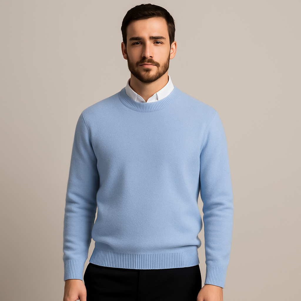 Men's oversized plain crew neck sweater with long sleeves and ribbed trims