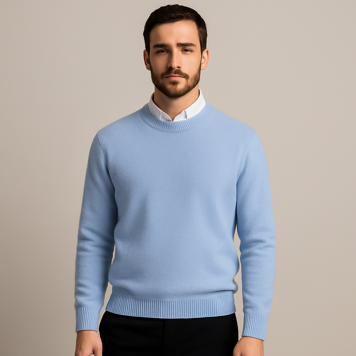 Men's oversized plain crew neck sweater with long sleeves and ribbed trims