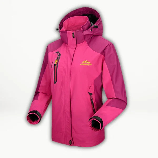 Women's hooded color-block jacket with long sleeves, zip pockets and front zipper