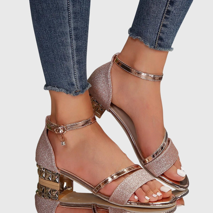 Savina | Women's Low Block Heel Ankle Strap Sandals Buckle