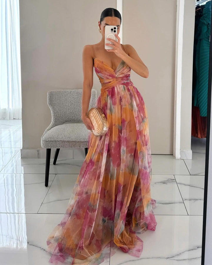 Cindy Floral Print Maxi Dress in Orange | Bellmere