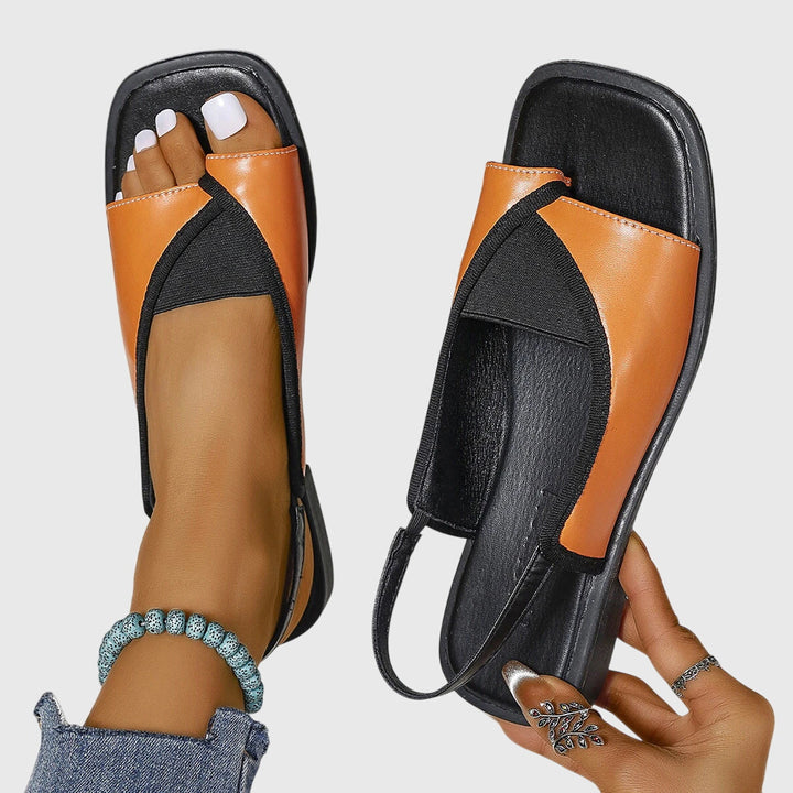 Sylvia | Women's Square Toe Slingback Flat Sandals Colour Block