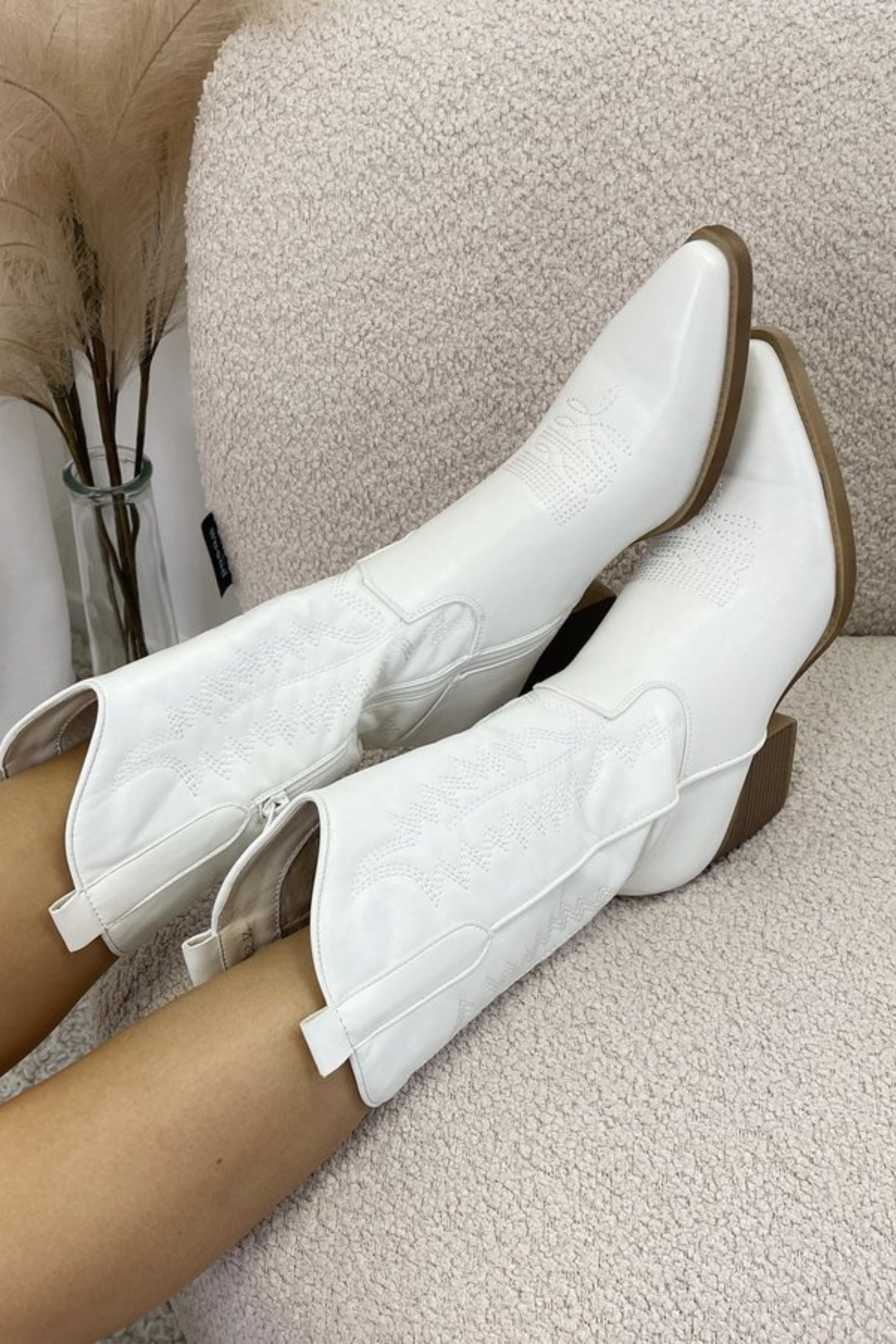 Women's western mid-calf boots with pointed toes, stitched details and block heels