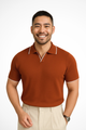 Men's slim fit knit polo shirt with contrast collar and sleeve trim