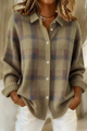 Women's checkered button-front cardigan with shirt collar