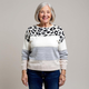 Women's leopard print color block sweater with crew neckline and long sleeves