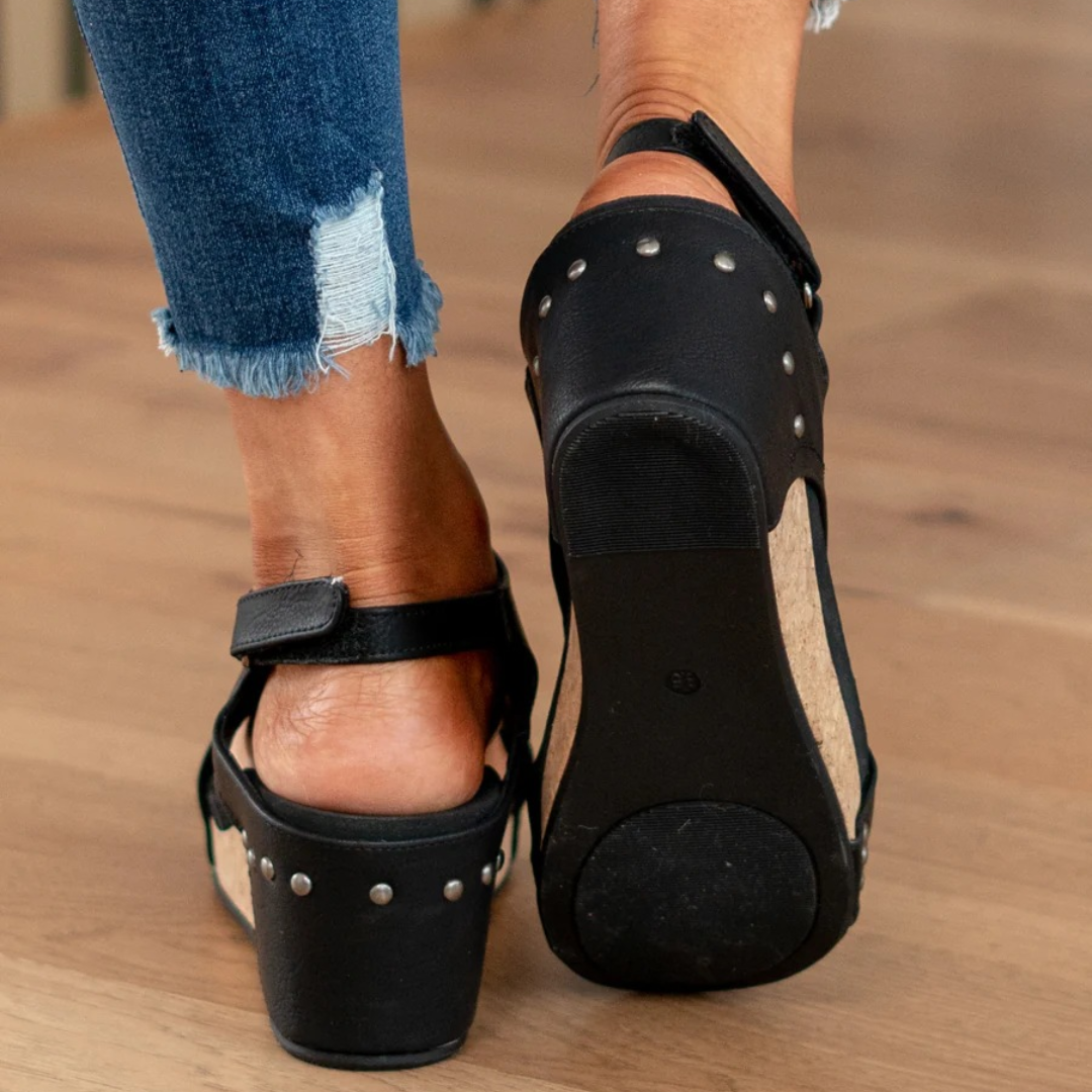 Women's Suede Wedge Sandals in Beige - View 8 | Bellmere