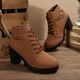 Women's Lace-Up Chunky Ankle Boots in Black - View 2 | Bellmere