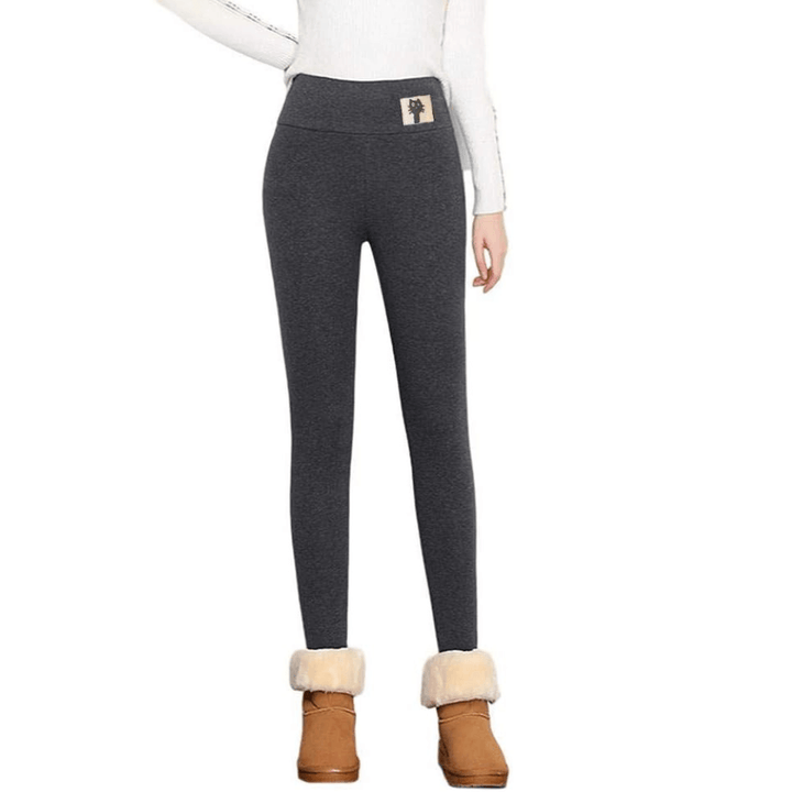 Women's dark fleece-lined leggings with a high waistband