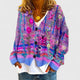 Women's floral striped V-neck button cardigan with long sleeves