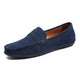 Men's penny loafers with moc toe, stitched edging and flat sole
