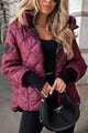 Women's quilted hooded puffer jacket with long sleeves and zip front