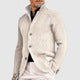Men's textured knit cardigan with stand collar, button front and patch pockets