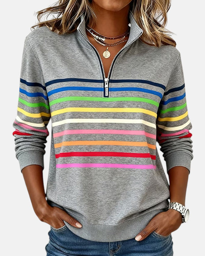 Women's Rainbow Striped Zip Sweatshirt in Gray | Bellmere