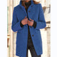 Women's mid-length button front coat with stand collar and patch pockets