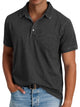 Men's blue polo shirt with collar and button front, short sleeves