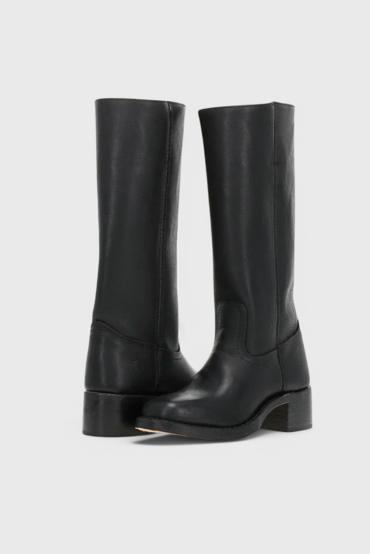 Tall pull-on boots with rounded toes and low block heels