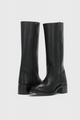 Tall pull-on boots with rounded toes and low block heels