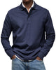 Men's long sleeve polo sweater with collared button placket and ribbed cuffs