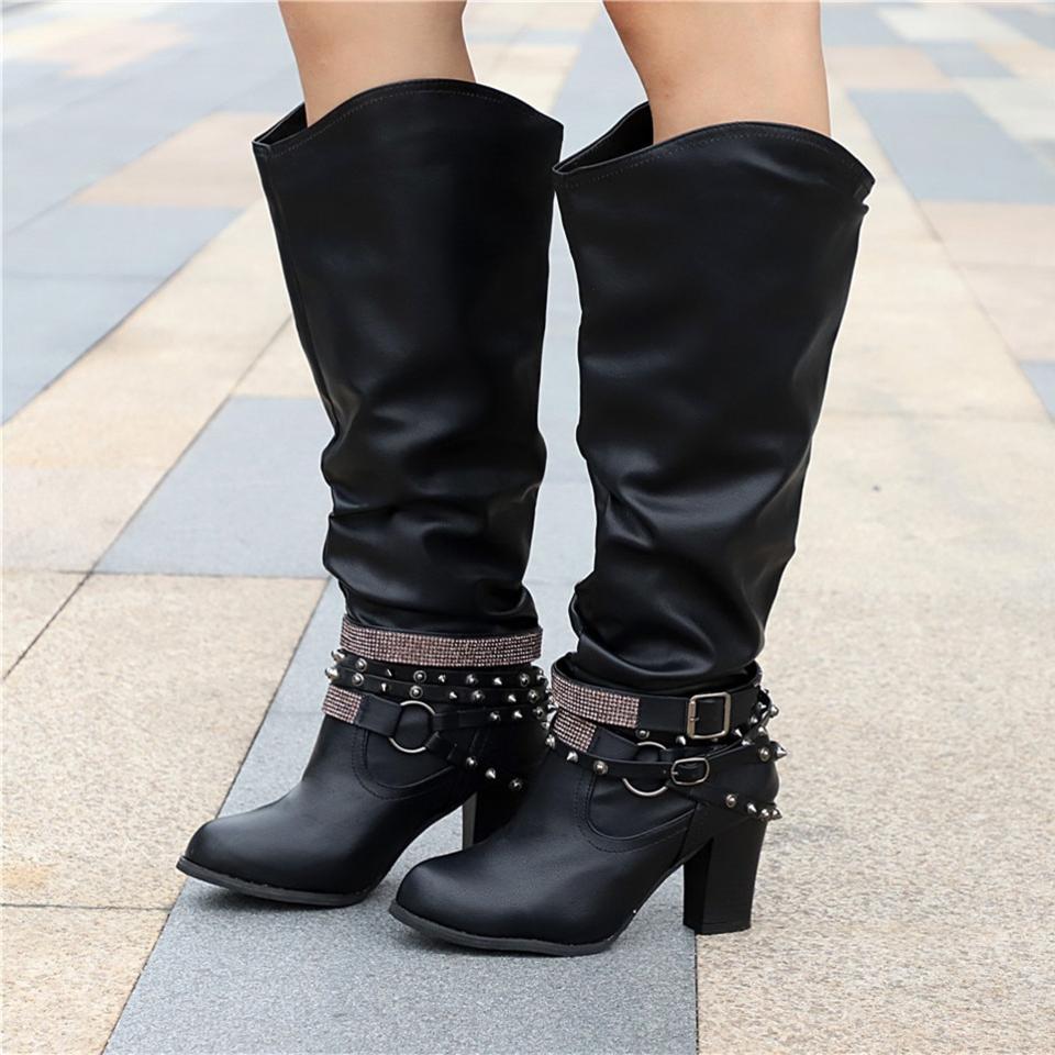 Women's Knee-High Boots - Slouchy Block Heel in Brown - View 5 | Bellmere