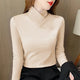 Women's solid long-sleeve turtleneck T-shirt with fitted cut and hip-length hem