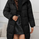 Women's long quilted hooded puffer jacket with zip front