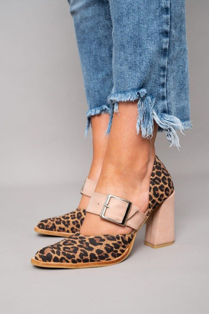 Women's Leopard Print Heeled Sandals Sandaal in Khaki - View 3 | Bellmere