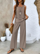 Women's Sleeveless Blouse and Wide-Leg Pants Set Two Pieces in Blue - View 3 | Bellmere