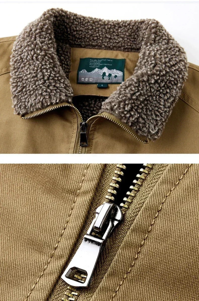 Sherpa-lined bomber jacket with sleeve utility pocket