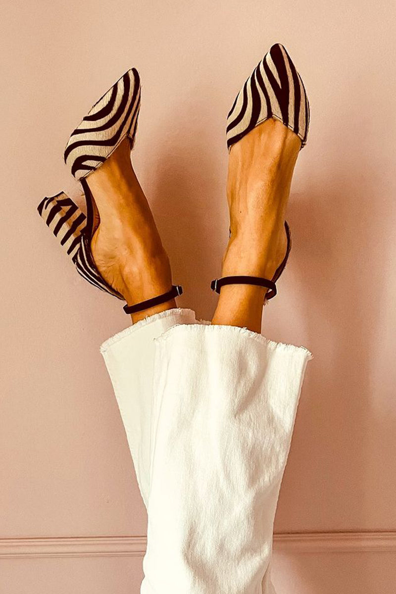Women's Zebra Print Ankle Strap Sandals Sandaal in Khaki | Bellmere