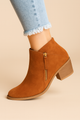 Women's ankle boot with side zipper, rounded toe and block heel