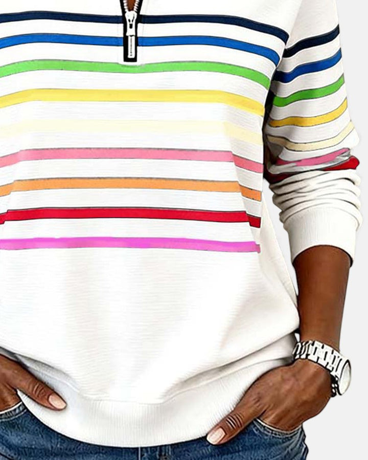 Women's Rainbow Striped Zip Sweatshirt in Gray - View 12 | Bellmere