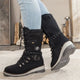 Women's lace-up snow boots with buckle strap and lug sole