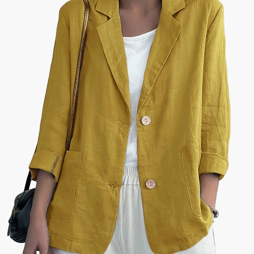 Women's casual blazer with notched lapels and two buttons