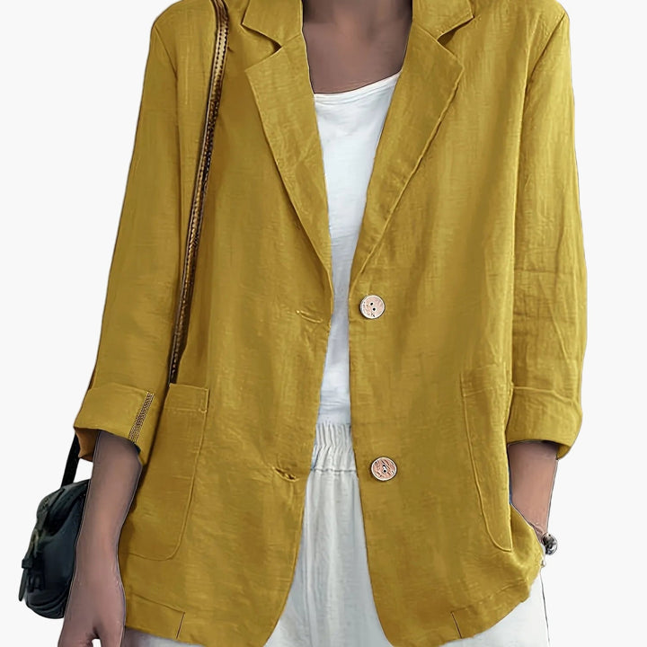 Women's casual blazer with notched lapels and two buttons