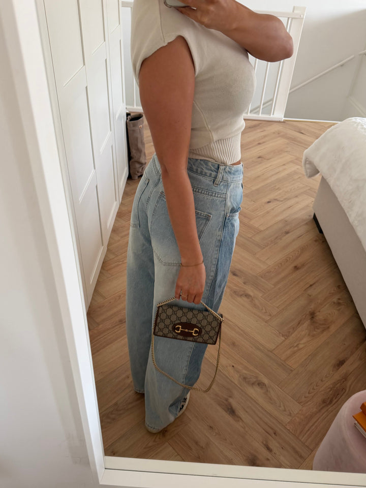 Women's light blue high-waisted wide-leg jeans