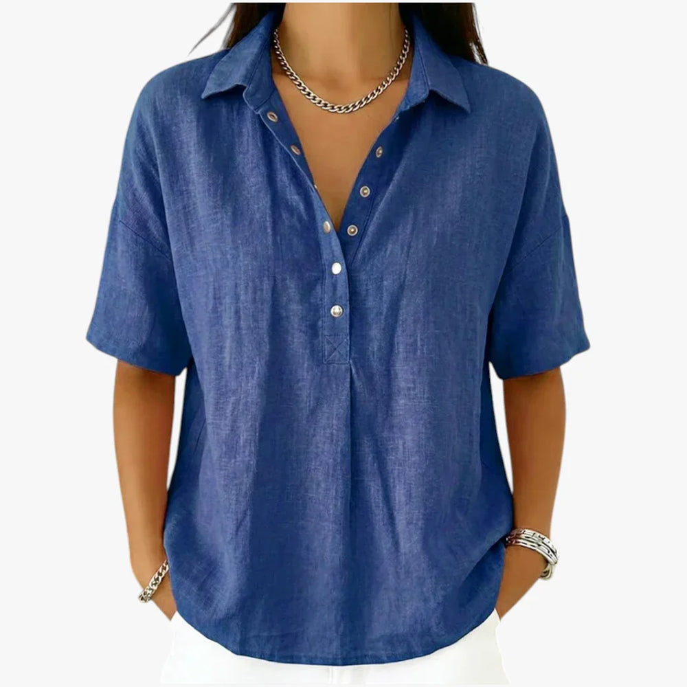 Women's Oversize Shirt, Collar, Short Sleeve