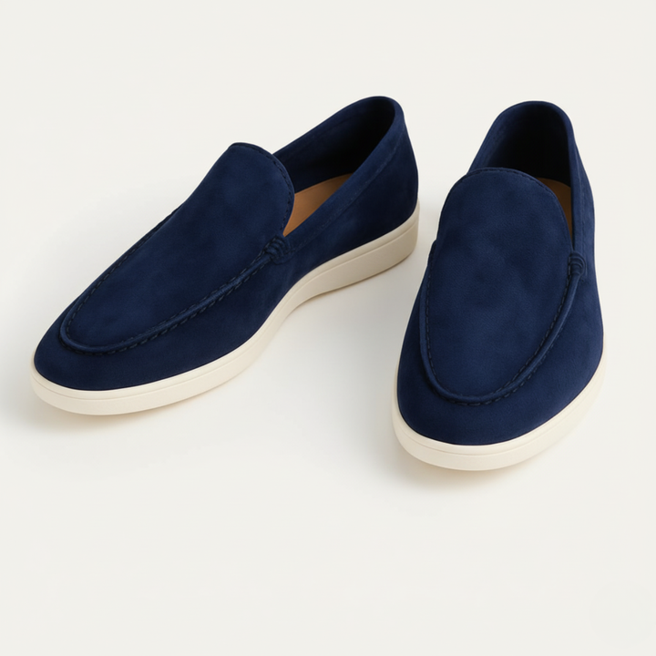 Men's classic slip-on loafers with moc toe stitching and flat soles