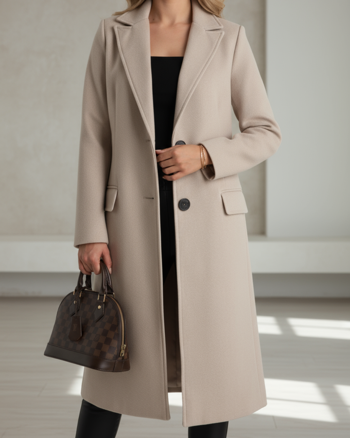 Women's Long Wool Coat in Gray - View 2 | Bellmere