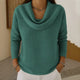 Women's waffle-knit jumper with draped cowl neckline and long sleeves