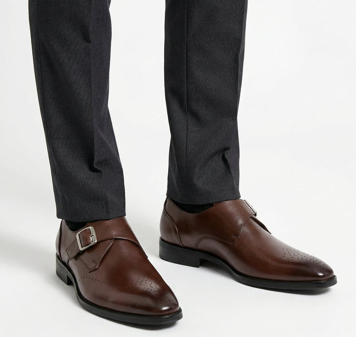 Men's polished buckle loafers with perforated almond toes