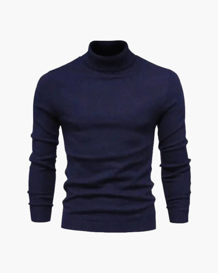 Plain knitted turtleneck sweater with long sleeves